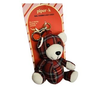 NWT ⚜️♥️⚜️ Piper K Red Plaid Teddy Bear Bag Charm & Key Chain